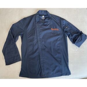 ChefWorks Kona Grill Asymmetrical Full Zip Chef Coat Jacket Mens Med Steel Blue